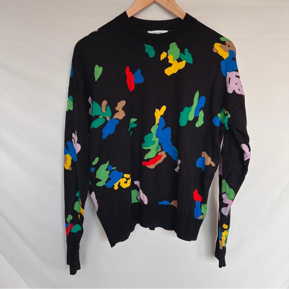 & Other Stories 100% cotton lightweight black abstract pattern crew
